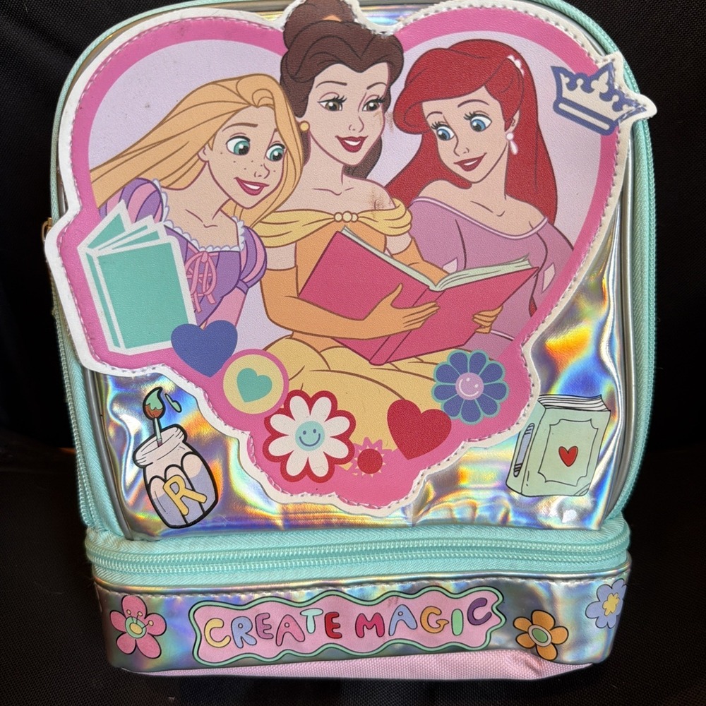 Bioworld Disney Princess Dual Compartment Insulated Lunch Kit Pink Holographic